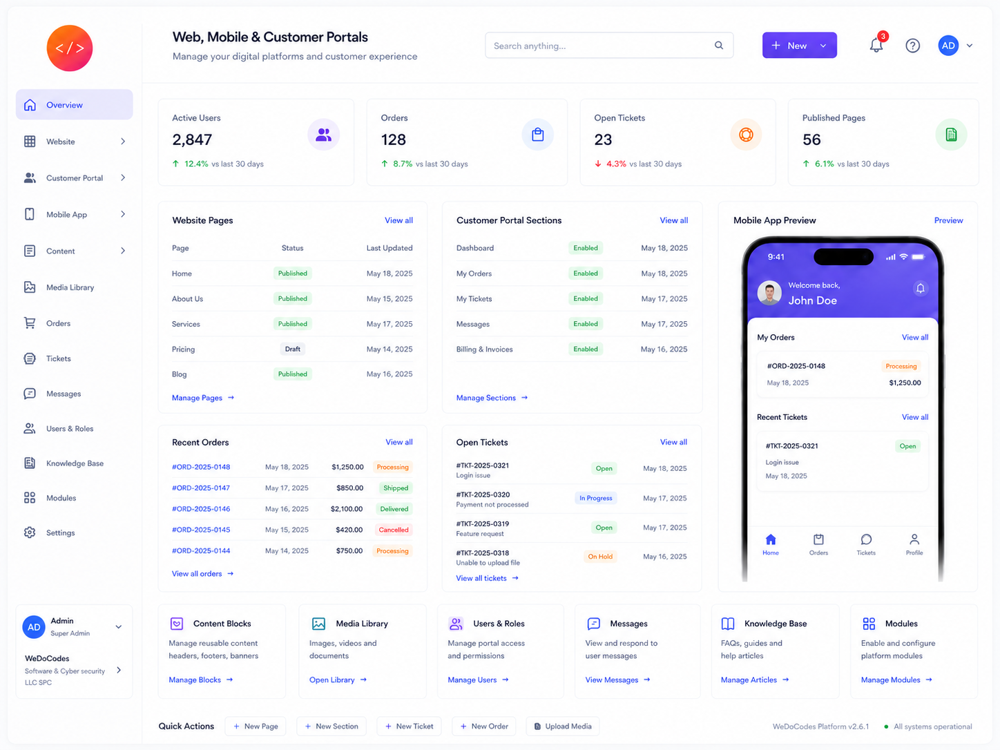 Web mobile and customer portals